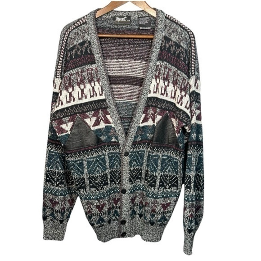 Vintage Mens‎ Grandpacore Cardigan Sweater Size Large Geometric Abstract Aztec